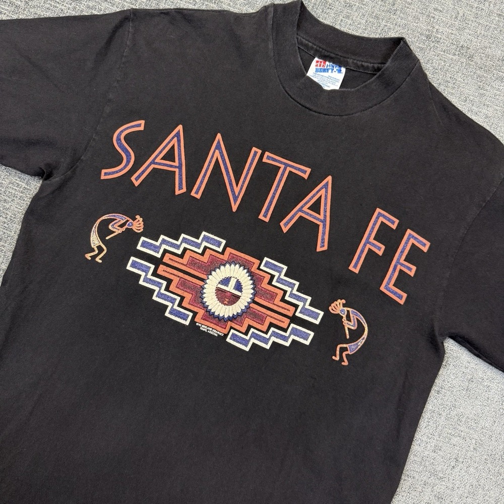 Vintage Santa Fe Shirt Mens Medium Black 1993 Tribal Single Stitch USA Hanes